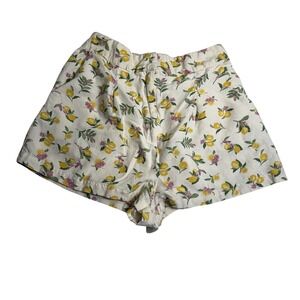 Midnight‎ Sky Lemon Print Shorts Women Medium Cream Linen Blend HighRise
